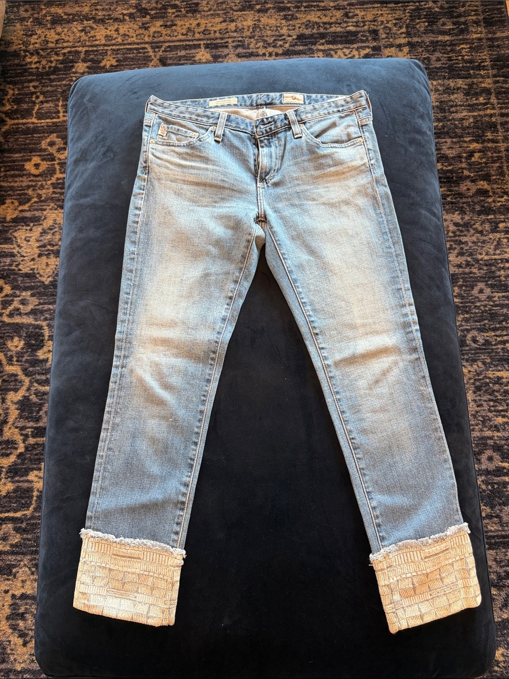 AG Adriano Goldschmied Light Blue Cropped Jeans with Decorative Cuffs